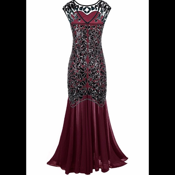 Vintage Sequin Mermaid Prom Gown Dress 1920 Gatsby - Picture 3 of 8